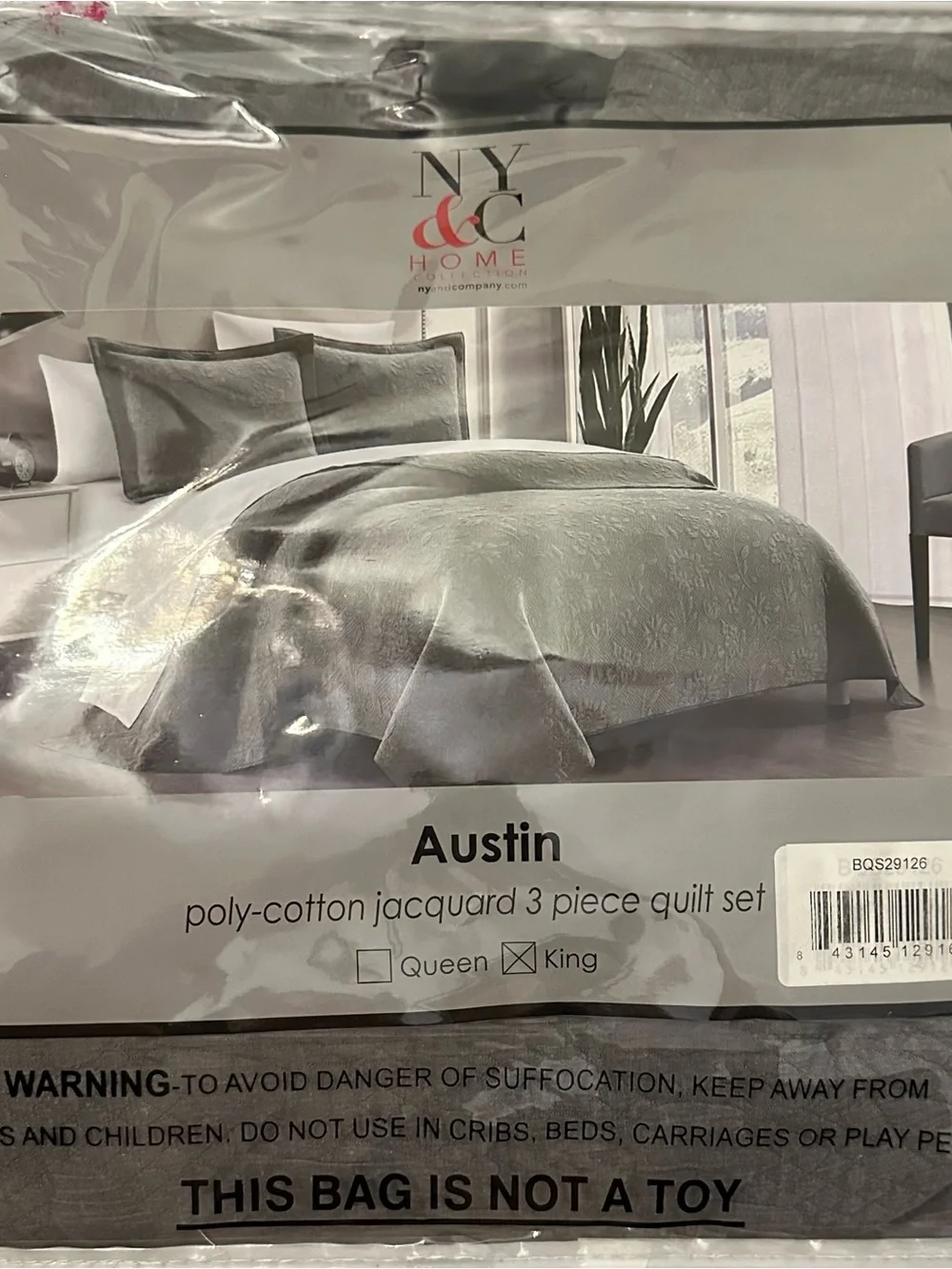 New York & Company Austin Poly-Cotton Jacquard Quilt Set in Gray